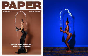 Kim Kardashian and the original inspiration, both by Jean-Paul Goude.